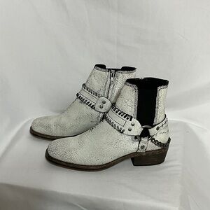 Free People White Distressed Ankle Boots with Chain